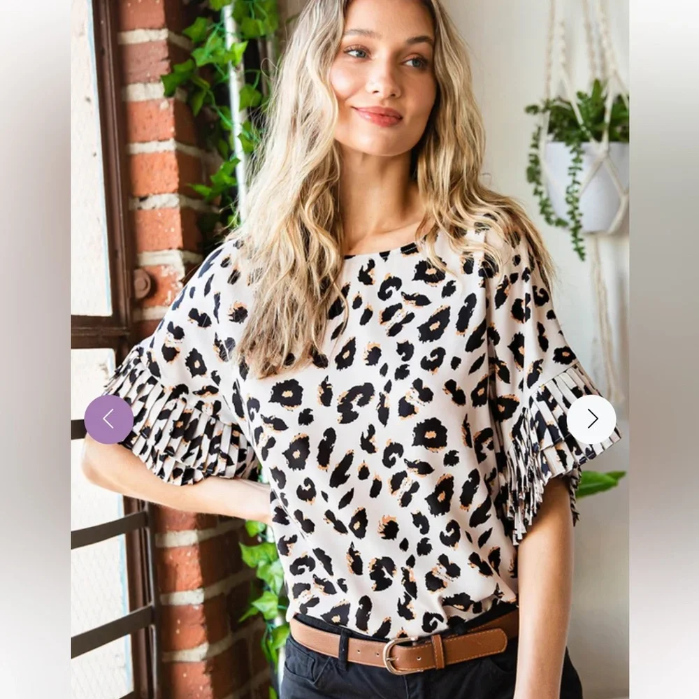 Jodifl Leopard Print Loose Fit Pleated Sleeves Blouse Women’s Size Small - Picture 11 of 11